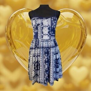 Band of Gypsies Navy Blue & White Paisley Bandana Sleeveless Mini Dress Size L
